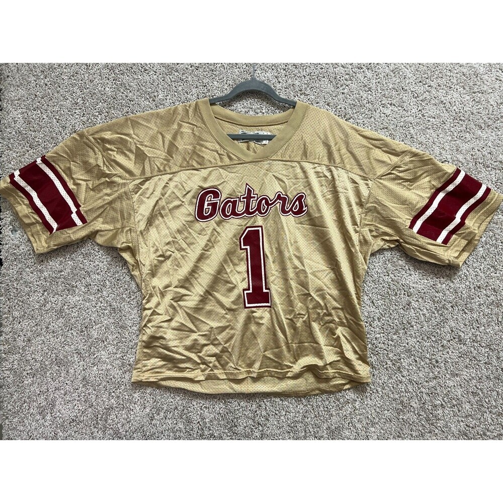 Vintage Florida Gators #1 Jersey Powers Brand Cropped Gold Red Football Shirt XL